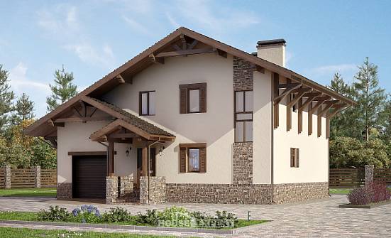 190-007-Л Проект двухэтажного дома с мансардой и гаражом, просторный домик из кирпича Самара | Проекты домов от House Expert