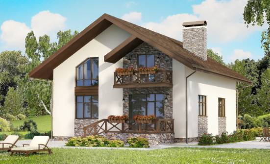 155-001-П Проект двухэтажного дома мансардой и гаражом, бюджетный коттедж из блока Жигулёвск | Проекты домов от House Expert