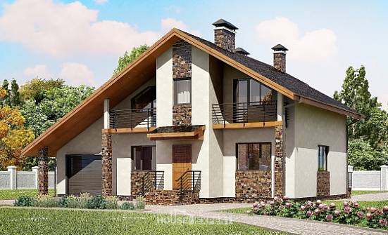 180-008-Л Проект двухэтажного дома мансардный этаж, гараж, современный коттедж из бризолита Самара | Проекты домов от House Expert