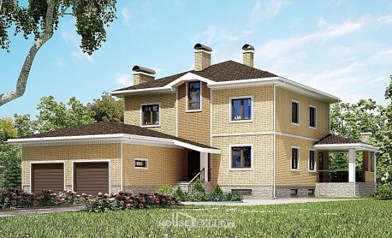 350-002-Л Проект трехэтажного дома и гаражом, просторный коттедж из кирпича Новокуйбышевск | Проекты домов от House Expert