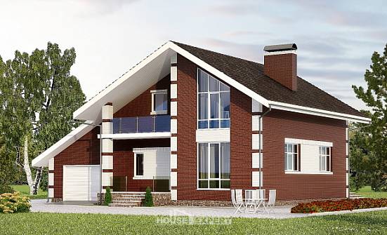 180-001-Л Проект двухэтажного дома мансардный этаж и гаражом, красивый коттедж из твинблока Сызрань | Проекты домов от House Expert