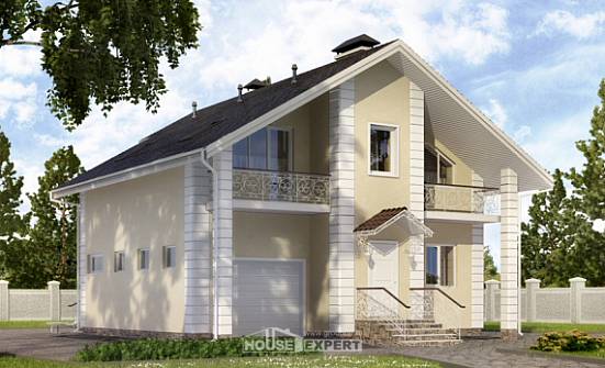 150-002-Л Проект двухэтажного дома мансардой, гараж, недорогой домик из пеноблока Отрадный | Проекты домов от House Expert