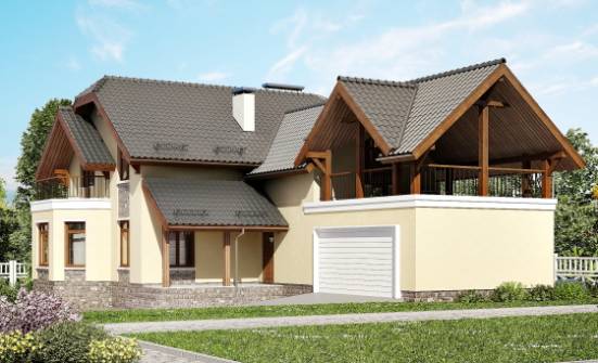255-003-П Проект трехэтажного дома с мансардой и гаражом, средний домик из теплоблока Жигулёвск | Проекты домов от House Expert