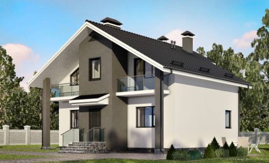 150-005-Л Проект двухэтажного дома мансардой, скромный загородный дом из бризолита Отрадный | Проекты домов от House Expert