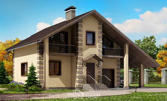 150-003-П Проект двухэтажного дома мансардный этаж, гараж, скромный коттедж из арболита Новокуйбышевск | Проекты домов от House Expert