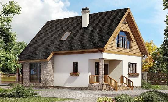 140-001-Л Проект двухэтажного дома с мансардой, современный домик из поризованных блоков Жигулёвск | Проекты домов от House Expert