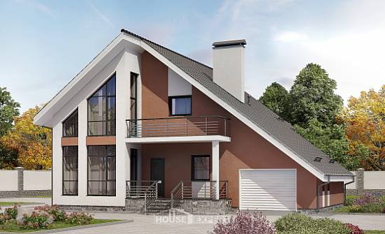 200-007-П Проект двухэтажного дома с мансардным этажом и гаражом, простой домик из блока Отрадный | Проекты домов от House Expert