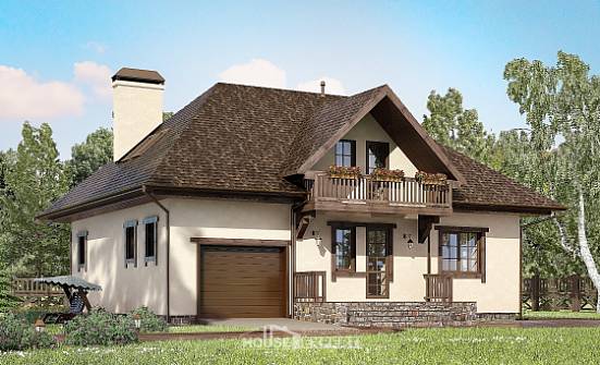 200-001-Л Проект двухэтажного дома мансардой и гаражом, уютный дом из блока Новокуйбышевск | Проекты домов от House Expert