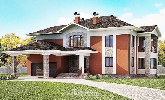 400-002-Л Проект двухэтажного дома и гаражом, красивый домик из кирпича Новокуйбышевск | Проекты домов от House Expert