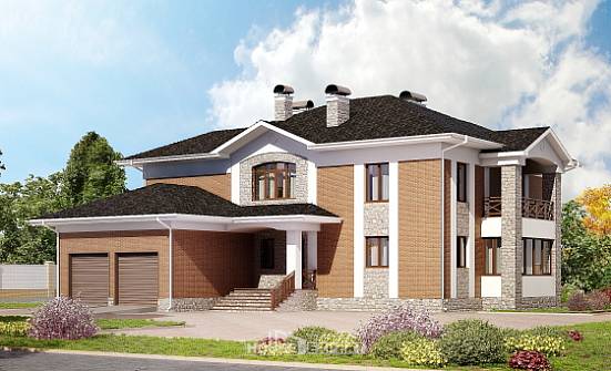 520-002-Л Проект трехэтажного дома и гаражом, красивый домик из бризолита Сызрань | Проекты домов от House Expert