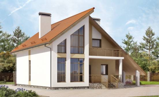 170-009-П Проект двухэтажного дома с мансардным этажом, гараж, классический дом из газобетона Жигулёвск | Проекты домов от House Expert
