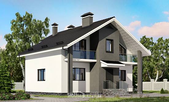 150-005-Л Проект двухэтажного дома мансардой, скромный загородный дом из бризолита Отрадный | Проекты домов от House Expert