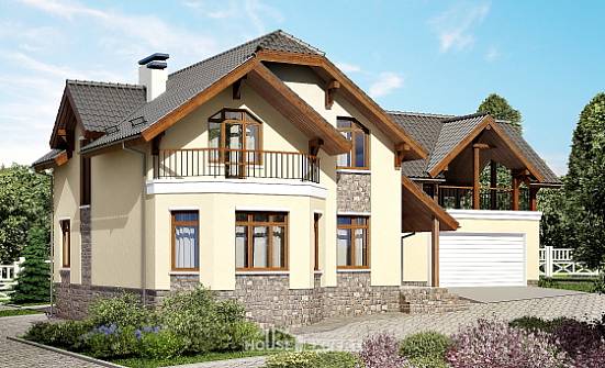 255-003-П Проект трехэтажного дома с мансардой и гаражом, средний домик из теплоблока Жигулёвск | Проекты домов от House Expert