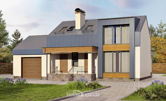 150-015-П Проект двухэтажного дома мансардный этаж и гаражом, недорогой домик из бризолита Сызрань | Проекты домов от House Expert