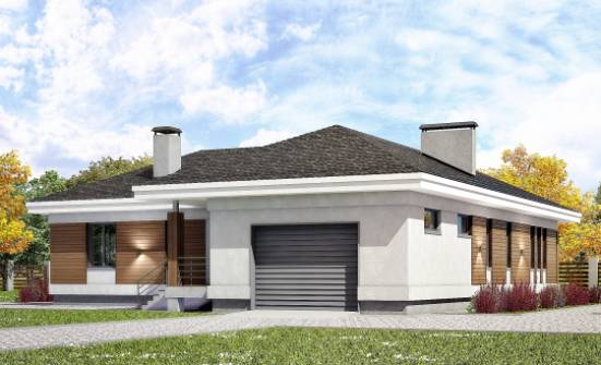 165-001-П Проект одноэтажного дома, гараж, современный коттедж из арболита Сызрань | Проекты одноэтажных домов от House Expert