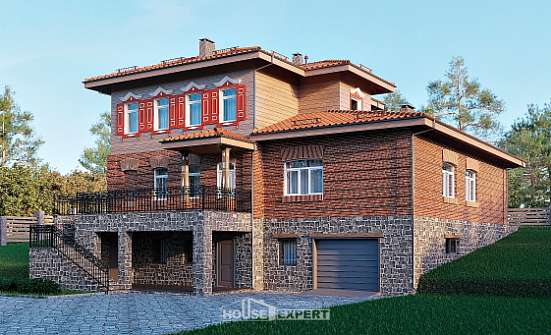 380-002-Л Проект трехэтажного дома, гараж, огромный дом из кирпича Самара | Проекты домов от House Expert