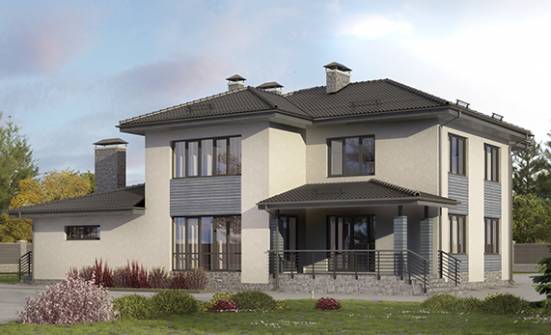 340-005-П Проект двухэтажного дома и гаражом, красивый коттедж из твинблока Жигулёвск | Проекты домов от House Expert