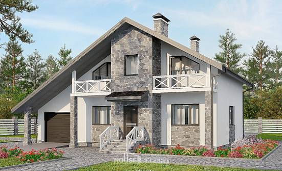 180-017-Л Проект двухэтажного дома с мансардой и гаражом, уютный домик из арболита Отрадный | Проекты домов от House Expert