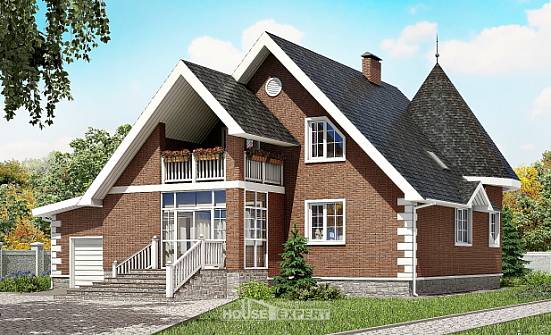 220-002-Л Проект двухэтажного дома мансардный этаж, гараж, средний домик из блока Новокуйбышевск | Проекты домов от House Expert