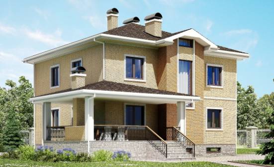 350-002-Л Проект трехэтажного дома и гаражом, просторный коттедж из кирпича Новокуйбышевск | Проекты домов от House Expert