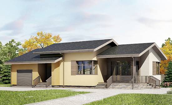 135-002-Л Проект одноэтажного дома и гаражом, недорогой коттедж из пеноблока Жигулёвск | Проекты домов от House Expert