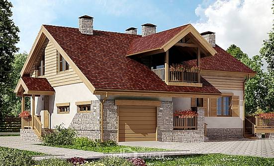 165-002-П Проект двухэтажного дома с мансардой и гаражом, красивый домик из поризованных блоков Новокуйбышевск | Проекты домов от House Expert