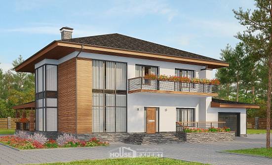305-001-П Проект двухэтажного дома и гаражом, просторный загородный дом из блока Отрадный | Проекты домов от House Expert