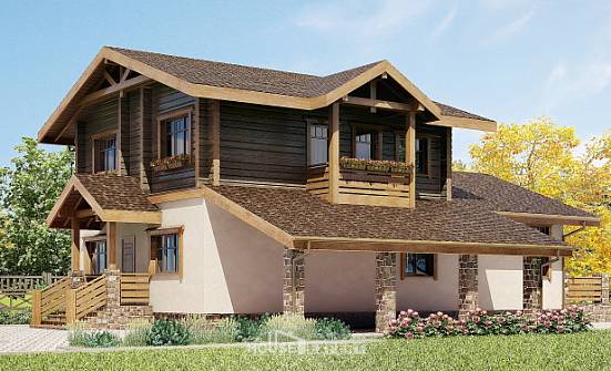 170-004-П Проект двухэтажного дома мансардой, гараж, бюджетный домик из блока из бревен Жигулёвск | Проекты домов от House Expert