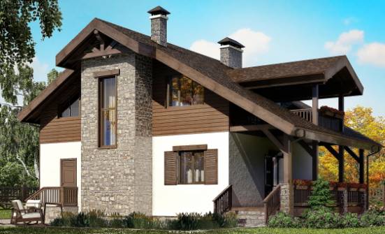 150-004-Л Проект двухэтажного дома мансардный этаж, красивый дом из бризолита Жигулёвск | Проекты домов от House Expert