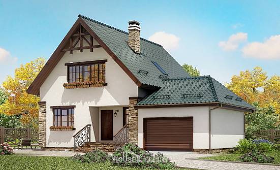 160-005-П Проект двухэтажного дома с мансардой, гараж, компактный загородный дом из теплоблока Новокуйбышевск | Проекты домов от House Expert