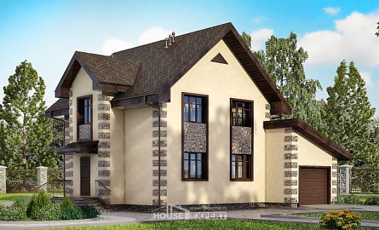 160-004-П Проект двухэтажного дома, гараж, недорогой загородный дом из газосиликатных блоков Жигулёвск | Проекты домов от House Expert