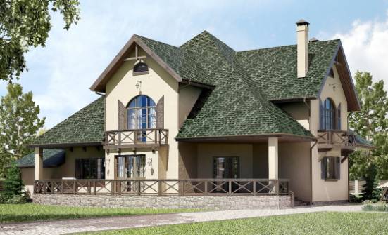 350-001-П Проект двухэтажного дома с мансардой и гаражом, красивый загородный дом из арболита Отрадный | Проекты домов от House Expert