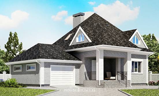 135-001-Л Проект двухэтажного дома мансардный этаж и гаражом, классический домик из кирпича Жигулёвск | Проекты домов от House Expert