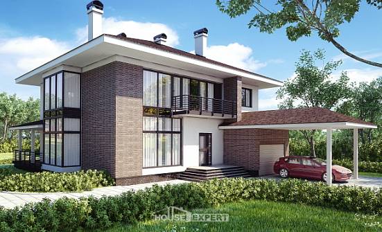 340-001-П Проект двухэтажного дома и гаражом, классический коттедж из кирпича Новокуйбышевск | Проекты домов от House Expert