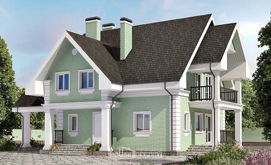 140-003-Л Проект двухэтажного дома с мансардным этажом и гаражом, небольшой загородный дом из бризолита Сызрань | Проекты домов от House Expert