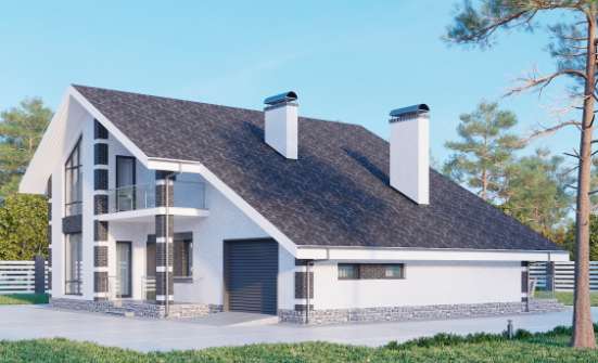 190-008-П Проект двухэтажного дома с мансардой и гаражом, просторный домик из поризованных блоков Отрадный | Проекты домов от House Expert