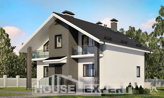 150-005-Л Проект двухэтажного дома с мансардным этажом, красивый домик из бризолита Самара, House Expert