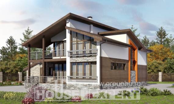 240-004-П Проект двухэтажного дома с мансардным этажом и гаражом, средний коттедж из бризолита Сызрань, House Expert