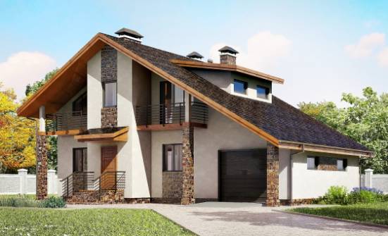 180-008-П Проект двухэтажного дома мансардой, гараж, современный коттедж из блока Самара | Проекты домов от House Expert