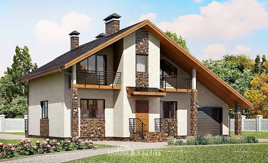 180-008-П Проект двухэтажного дома мансардой, гараж, современный коттедж из блока Самара | Проекты домов от House Expert
