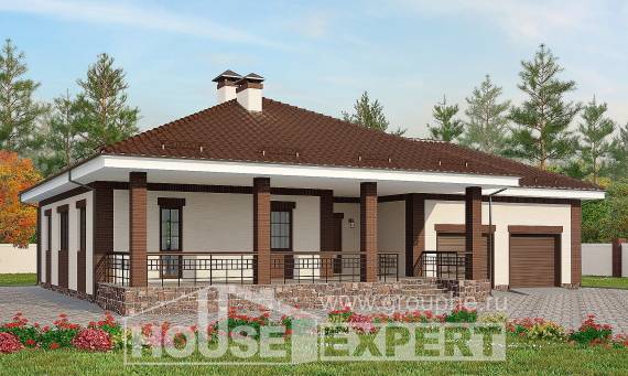 160-015-П Проект одноэтажного дома, гараж, экономичный дом из пеноблока Отрадный, House Expert