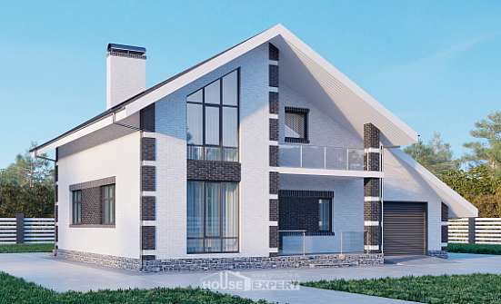 190-008-П Проект двухэтажного дома с мансардой и гаражом, просторный домик из поризованных блоков Отрадный | Проекты домов от House Expert