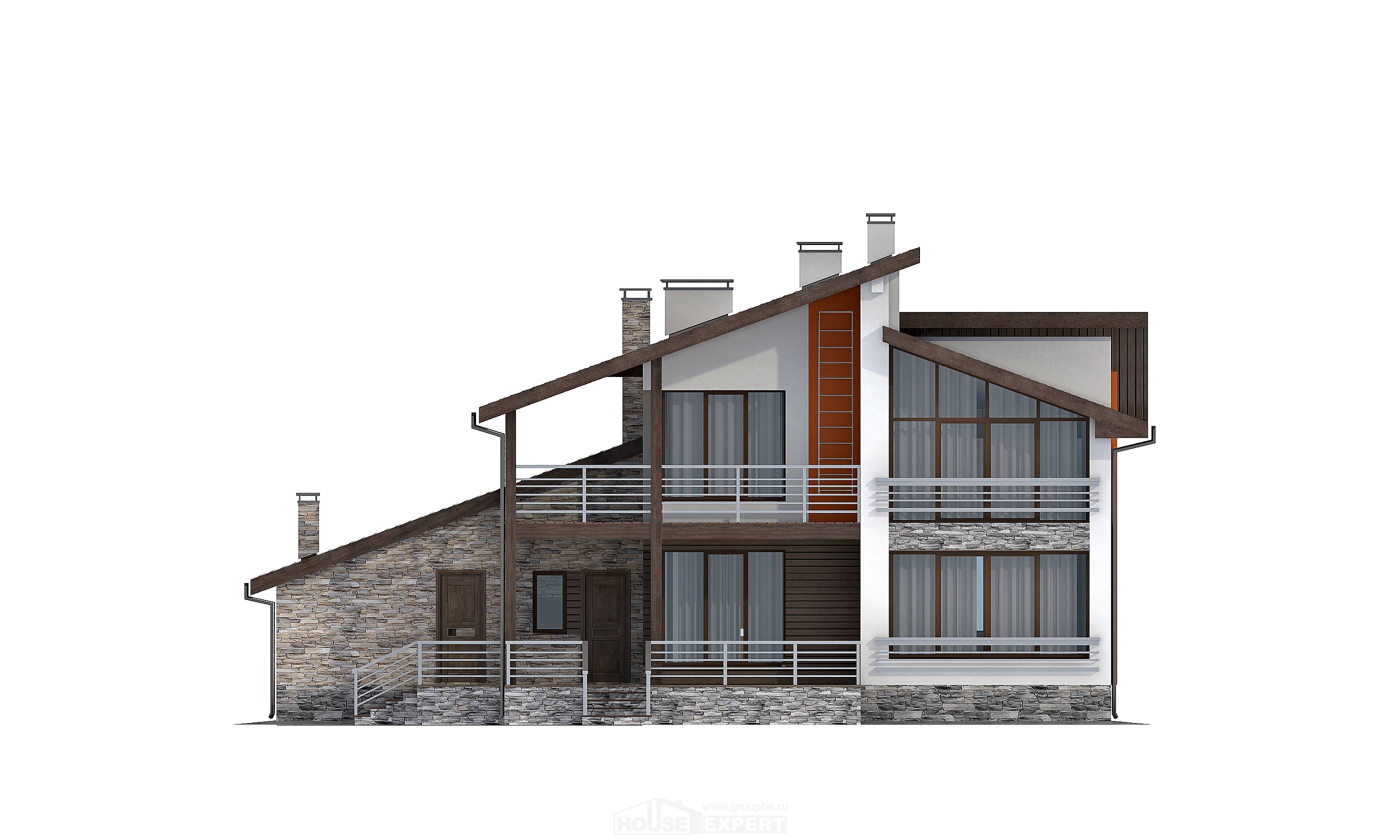 240-004-П Проект двухэтажного дома мансардой и гаражом, просторный домик из теплоблока Самара, House Expert